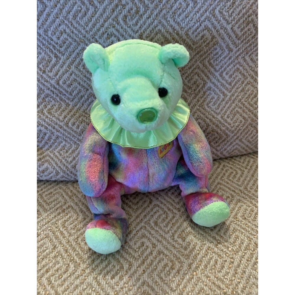 TY Beanie Baby August the Birthday Bear Stuffed Animal Gift Toy Peridot EUC